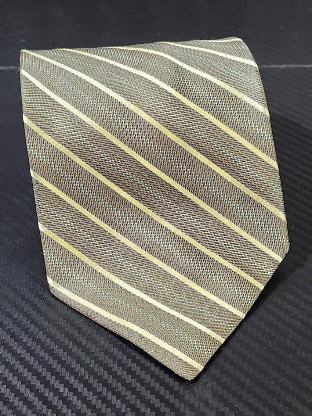 Pavone Light Brown Diagonal Striped 100% Silk Tie Made In Italy